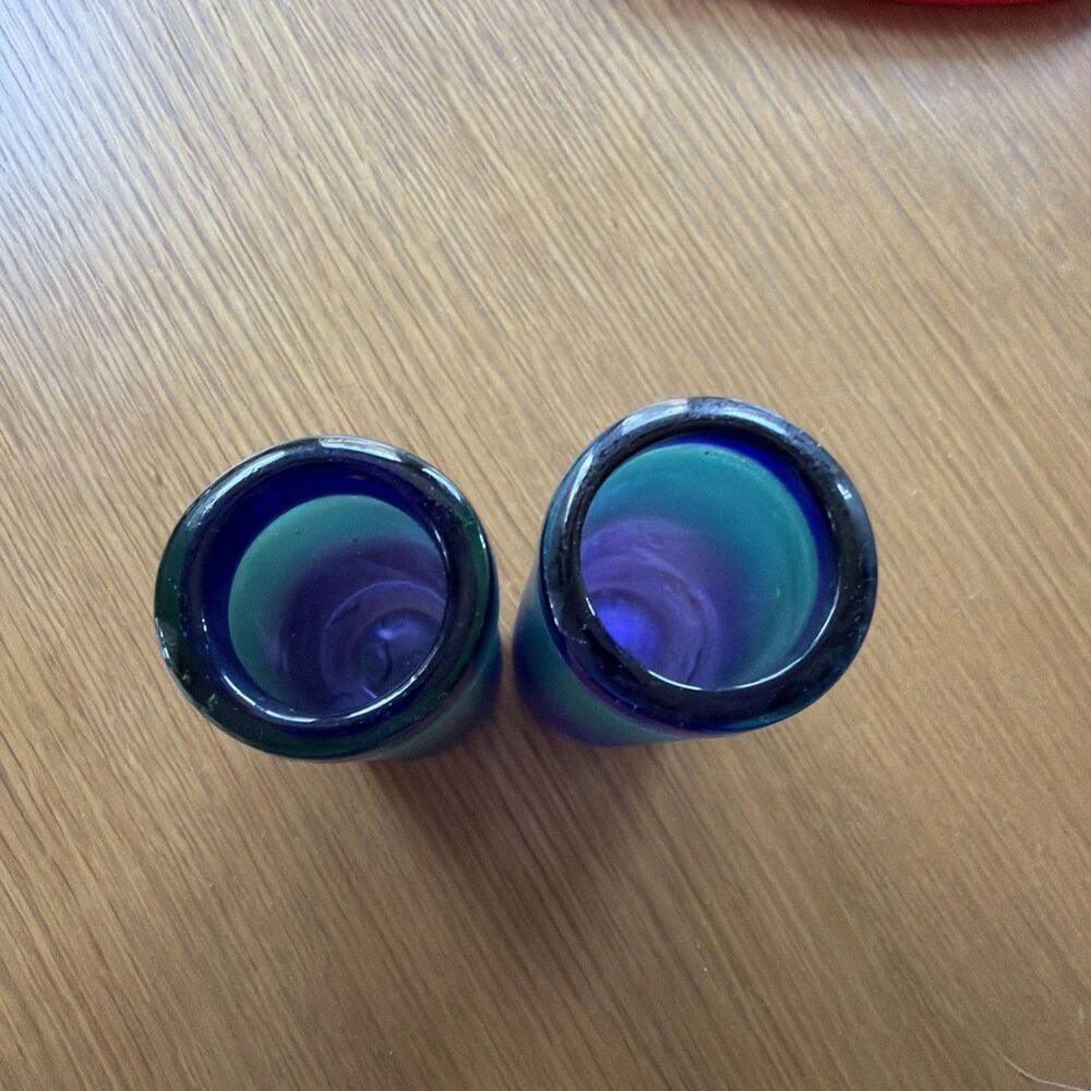 Blue and green shot glass set of two handblown